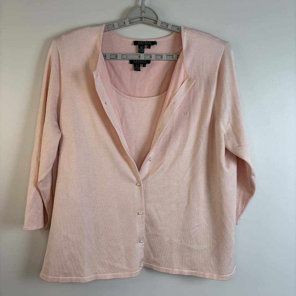 Lauren Ralph Lauren silk blend 2-piece set 2X pink knit stretch tank and cardi